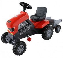 Каталка-трактор с педалями Полесье Turbo с полуприцепом красный 