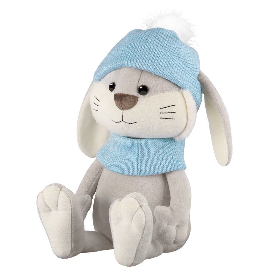 Мягкая игрушка Кролик Клёпа в шапке и шарфе 25 см