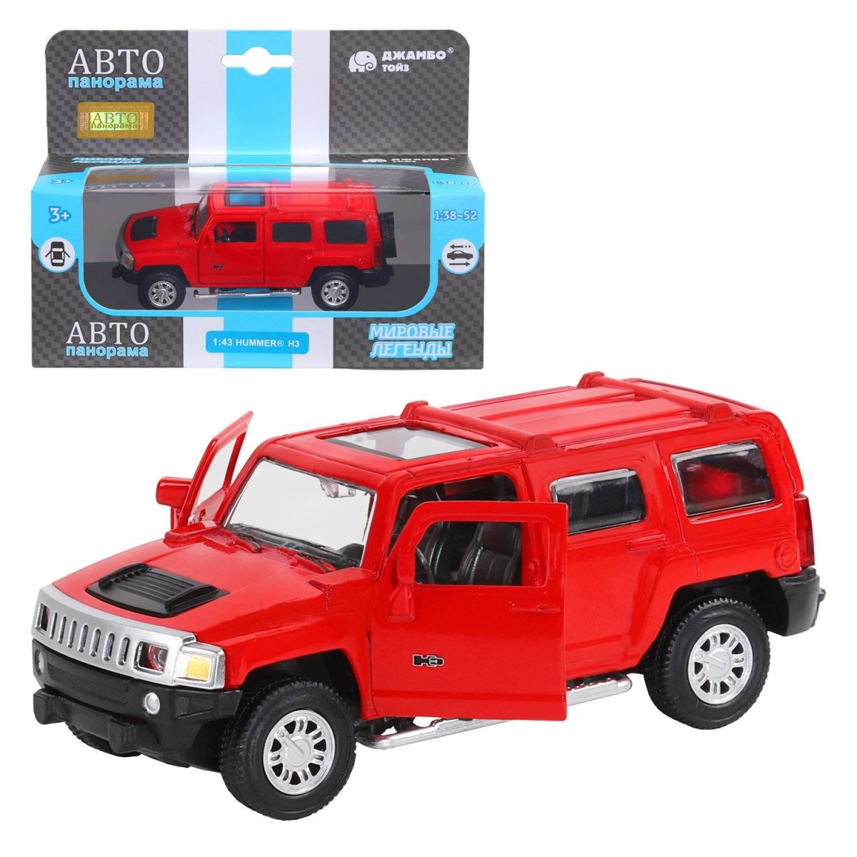 Машинка металлическая Автопанорама 1:43 Hummer H3, красный, инерция
