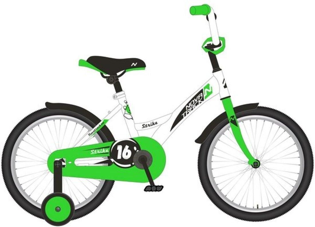 Велосипед NOVATRACK 12" STRIKE, белый-зелёный, тормоз нож., корот.крылья