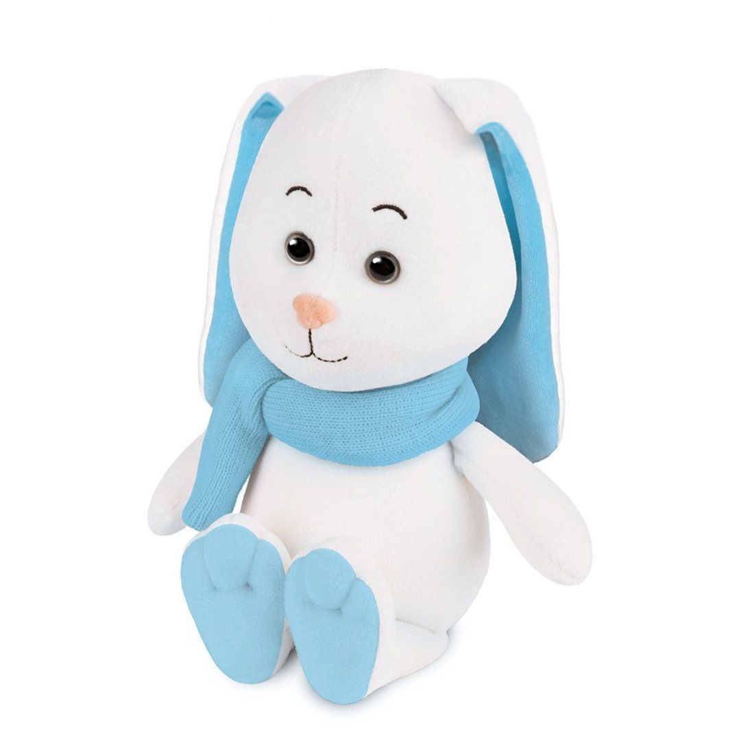 Мягкая игрушка Зайка Снежок с длинными ушами в шарфе 20 см