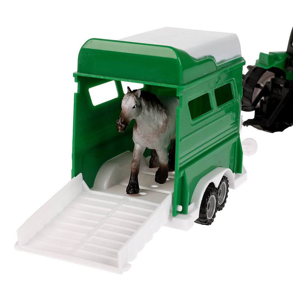 Машина Технопарк Трактор с прицепом и лошадью со светом и звуком