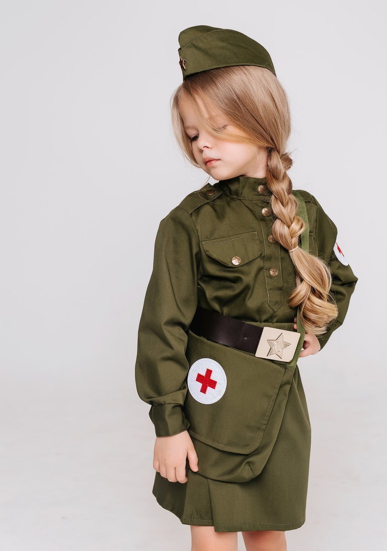 Костюм Военная медсестра: гимнастерка, юбка, пилотка, ремень, сумка, размер 140-72