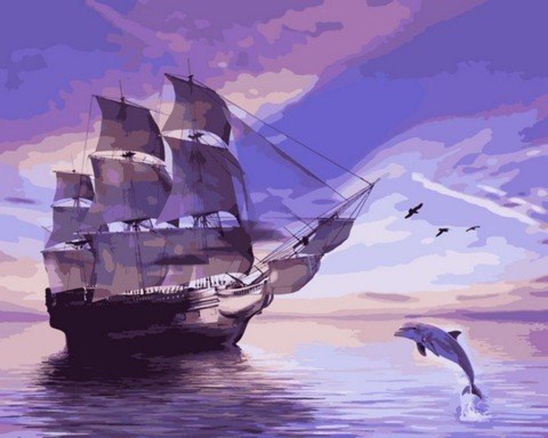 Картина по номерам Дельфин и парусник 40 х 50 см