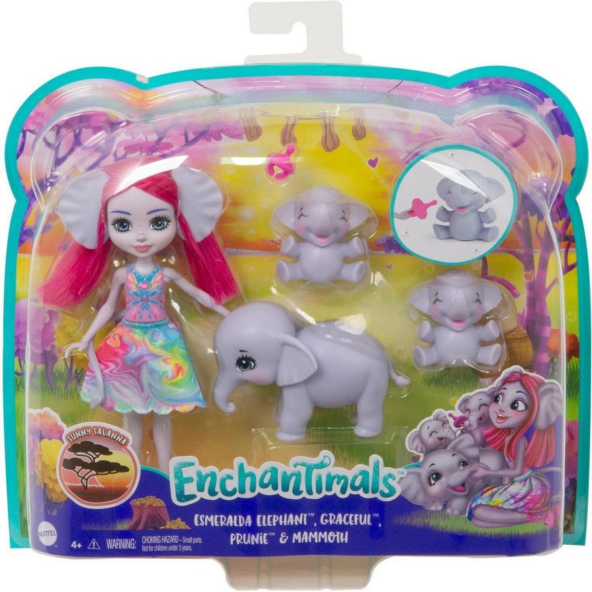 Кукла Enchantimals Esmeralda Elephant, Graceful, Prunie & Mammoth GTM30