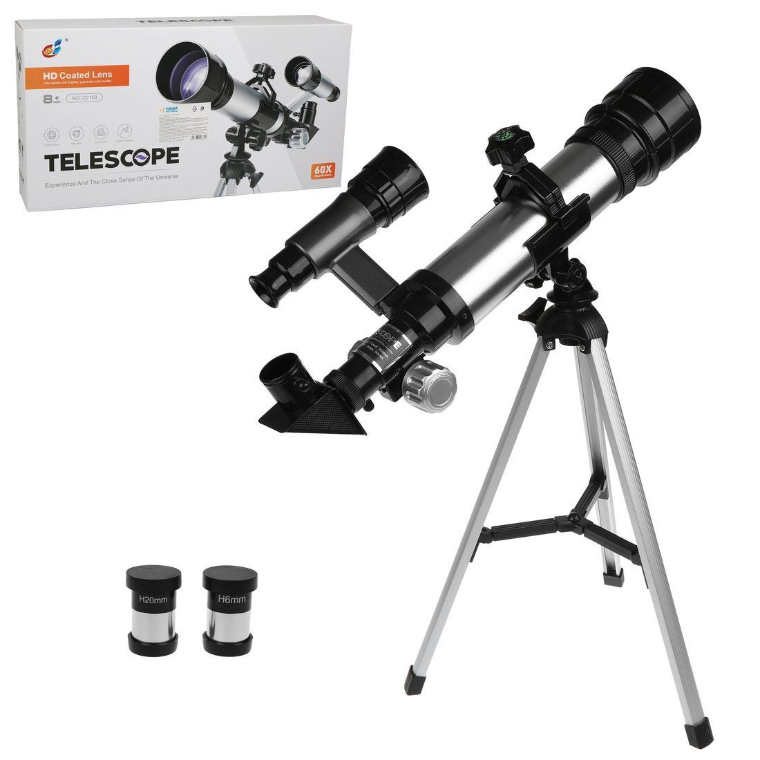 Телескоп детский 60х увеличение,  3 объектива, кор