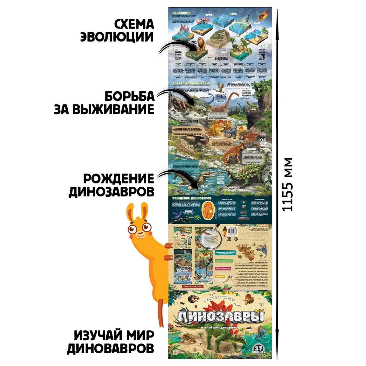 Плакат Malamalama с окошками Динозавры