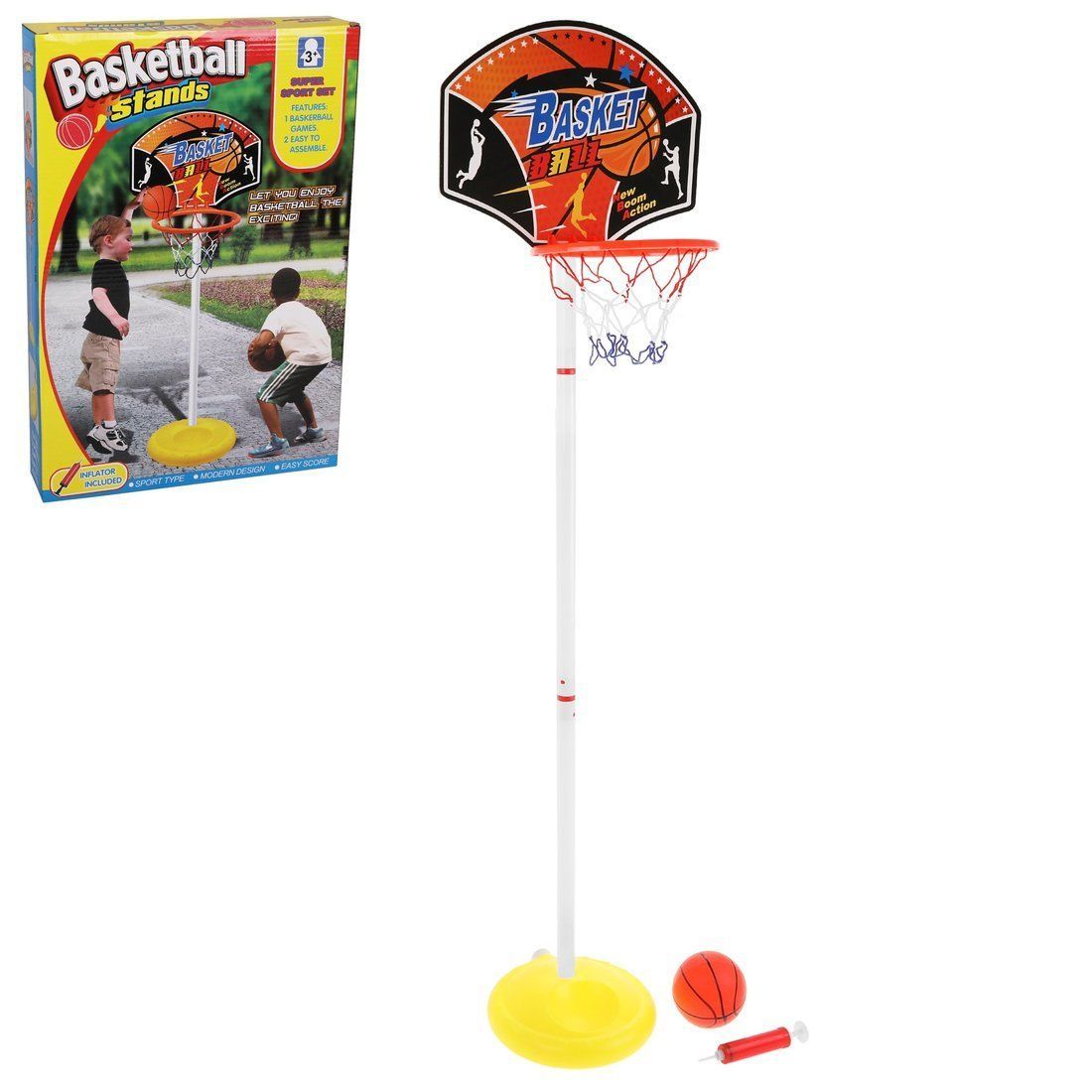 Набор напольный баскетбол, стойка высота 105 см, щит, мяч, насос, коробка
