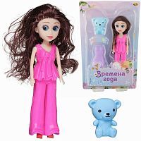 Кукла ABtoys Времена года 17 см в брючном костюме с медвежонком и доп.платьем набор 6