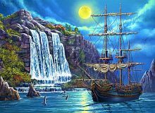 Алмазная мозаика Ночной морской пейзаж, 40х50 см, 28 цв, частич. заполнение, с подр.