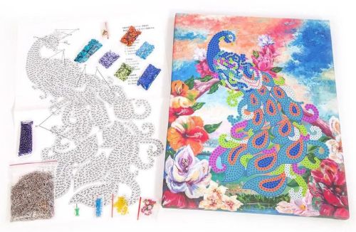 Мозаика из пайеток на холсте Павлин, 30*40 см фото 2