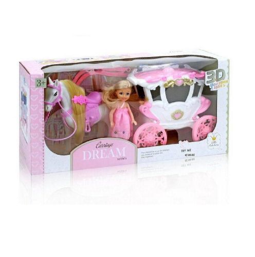 Игровой набор Junfa Лошадка, бело-розовая карета и куколка фото 3