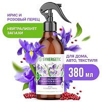 Освежитель воздуха SYNERGETIC Ирис и розовый перец. Гипоаллергенный биоразлагаемый, нейтрализатор запахов 0,38л