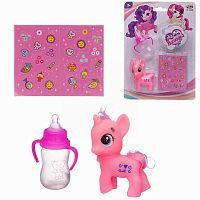 Игровой набор Abtoys Моя лошадка Пони розовая с бутылочкой-поильником и наклейкам