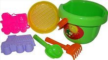 Набор №34 (ведро большое, 2 формочки "самосвал+паровоз", совок №2, грабельки №2) 19,7х19,7х14,5 см