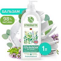 Гель-бальзам для мытья посуды SYNERGETIC Эвкалипт и горный чабрец, биоразлагаемый 1л