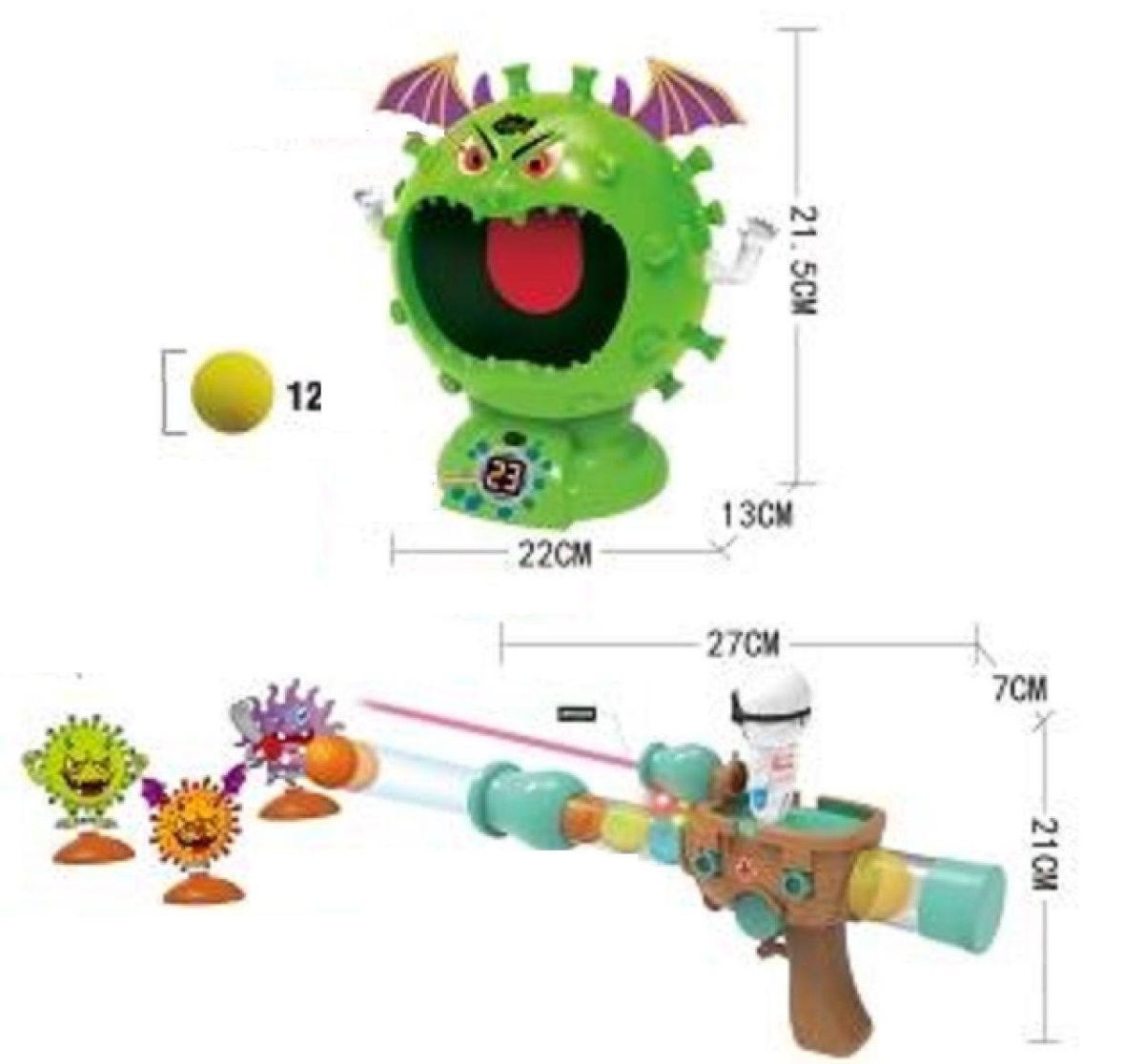 Игра интерактивная Junfa Победи вирусы с бластером и 12 мягкими шариками