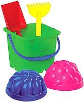 Набор №61 (Ведро-крепость малое,2 формочки,лопатка малая №3,грабельки малые №3) 9х9х14 см
