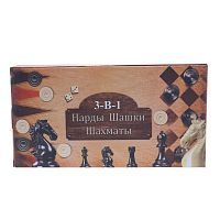 Игра настольная 3в1, в компл. игр. поле 29х29см., шахматы, шашки-нарды, кости, кор.