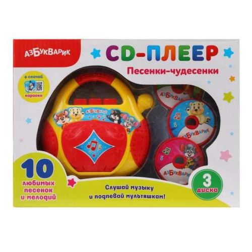 Интерактивная развивающая игрушка Азбукварик CD-плеер. Песенки-чудесенки, красный/желтый