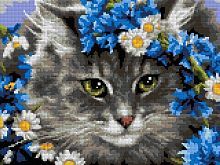Алмазная мозаика 30х40 см Кот в цветах (полное заполнение)