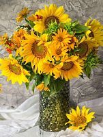 Алмазная мозаика Подсолнухи в прозрачной вазе, 22х32 см, 22 цв, полн. заполнение, с подр.