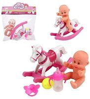 Abtoys Пупс "Мой малыш" с лошадкой-качалкой и другими аксессуарами, в наборе из 5 предметов