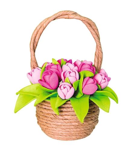 Топиарий Цветы из фоамирана "Тюльпаны в корзинке" 10 см