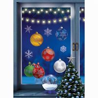 Наклейки новогодние на окна Елочные игрушки, А4