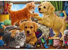 Алмазная мозаика Щенки и котята, 30х40 см, частич. заполнение, на картоне
