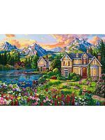 Алмазная мозаика Уютные домики у озера 40х50 см, 26 цв., полн. заполнение, c подр.