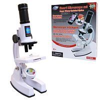 Микроскоп с увеличением 100x450x900 и возможностью просмотра через присоединения смартфона, 41 предмет, белый, пластмасса, металл