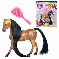 Фигурка Abtoys Лошадка коричневая с желтыми пятнами с расческой