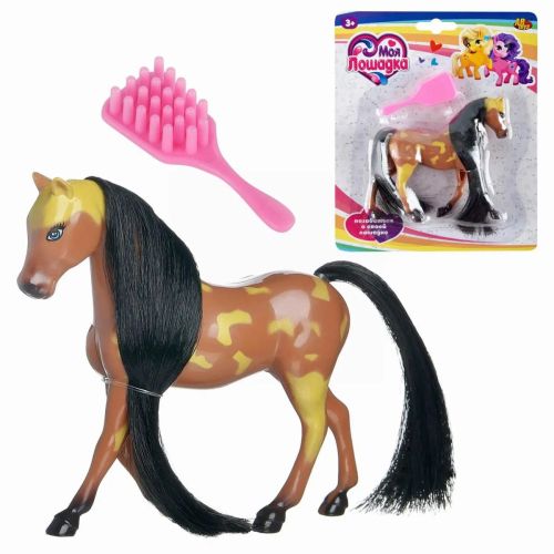 Фигурка Abtoys Лошадка коричневая с желтыми пятнами с расческой