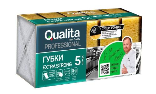 губки для мытья посуды qualita extra strong 5шт Губки для мытья посуды QUALITA EXTRA STRONG 5шт