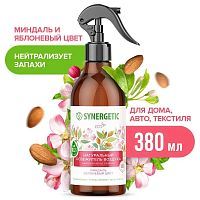 Освежитель воздуха SYNERGETIC Миндаль и яблоневый цвет. Гипоаллергенный биоразлагаемый, нейтрализатор запахов 0,38л