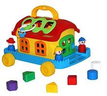 Каталка-игрушка Полесье Сказочный домик на колесиках 48769 красный/желтый/синий