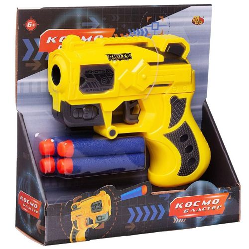 Бластер Abtoys Космобластер с 4 мягкими пулями, желтый фото 3