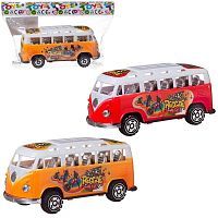 Автобус Junfa пластмассовый, инерционный, 16,5 см, красный/оранжевый. в пакете