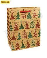 Пакет подарочный MILAND Разноцветные ёлочки из крафт-бумаги 18х23х10 см