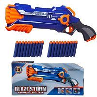 Бластер "Blaze Storm" синий с 20 мягкими пулями, механический, в открытой коробке