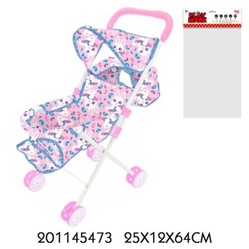 Коляска прогулочная Зайка двухместная с крышей, металл., пакет