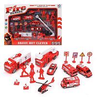 Игр.набор Пожарная охрана, машины 6 шт., вертолет, фигурка 4шт., дорож.знак 4шт., конус 2шт., коробка