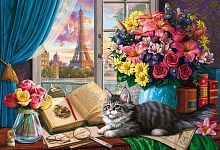 Алмазная мозаика Котёнок и парижский натюрморт 40х50 см, 35 цв., полн. заполнение, c подр.