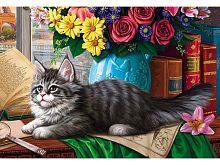 Алмазная мозаика Котенок и натюрморт, 22х32 см, 25 цв., полн. заполнение, с подр.