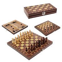 Игра настольная 3в1, в компл. игр. поле 24х24см., шахматы, шашки-нарды, кости, кор.