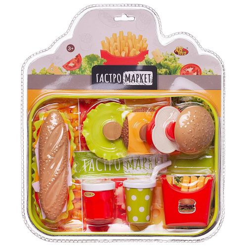 Игровой набор Abtoys Набор продуктов Гастромаркет (бургер, сэндвич, картошка, напиток) на подносе фото 3