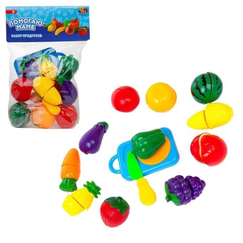 Игровой набор ABtoys Помогаю маме Продукты для резки на липучках (фрукты и овощи), 24 предмета, в пакете