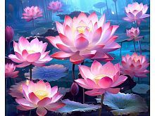 Алмазная мозаика Лотос в ночном пруду, 40х50 см, 30 цв., полн. заполнение, с подр.