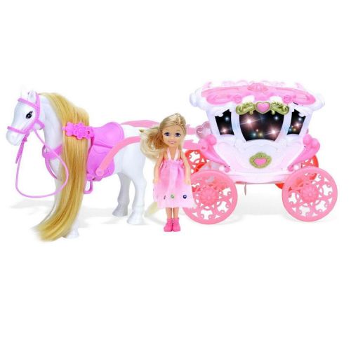 Игровой набор Junfa Лошадка, бело-розовая карета и куколка фото 2